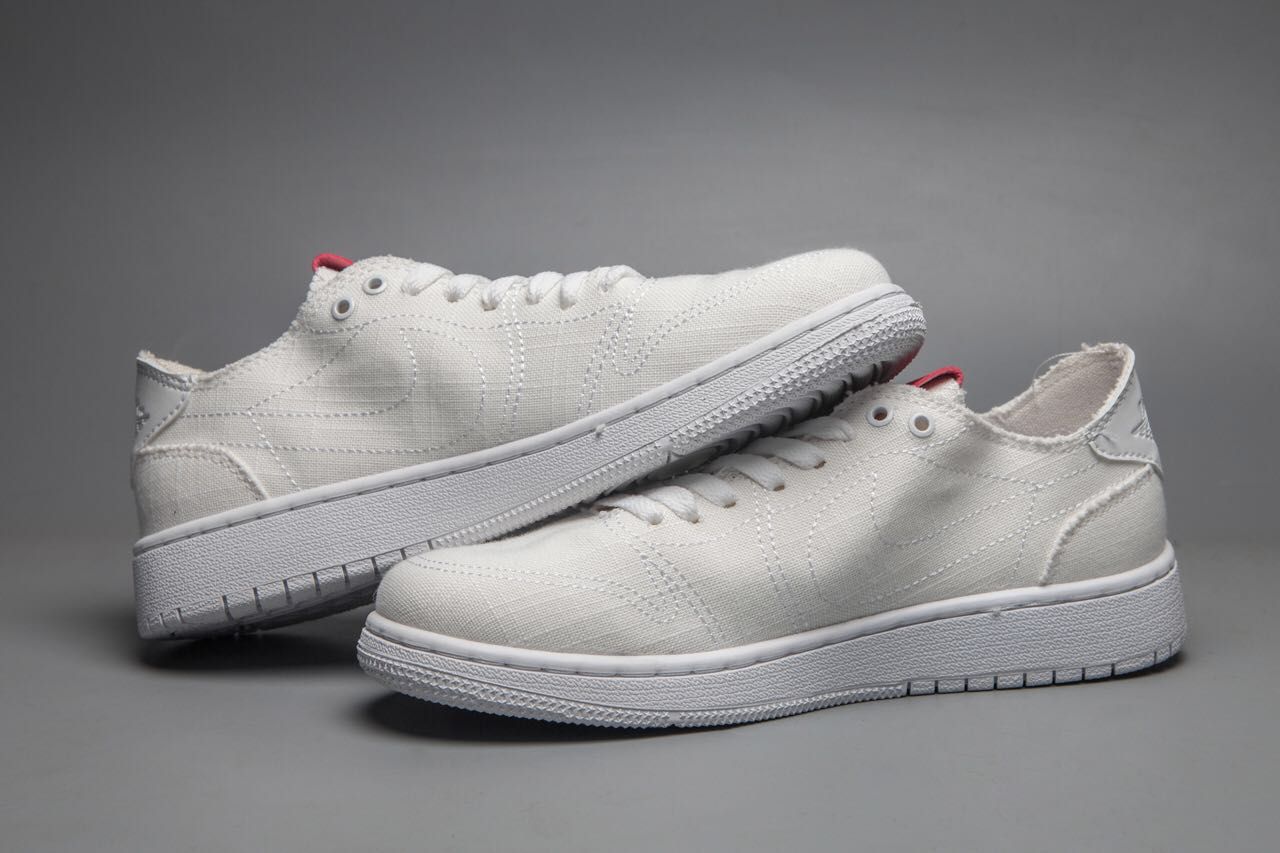 New Air Jordan 1 Low Canvas All White Shoes - Click Image to Close